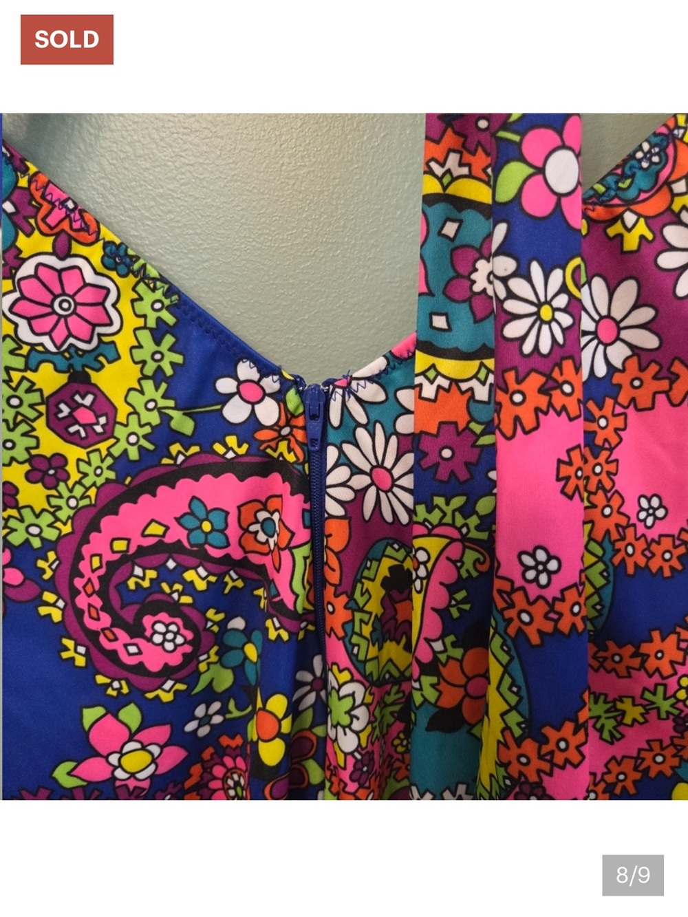 Leg Avenue Vibrant Paisley Long Sleeve 70s  Dress Wide Sleeve‎ With Belt Cosplay - Picture 5 of 7